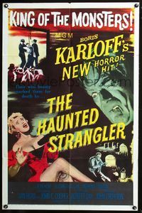 2n627 HAUNTED STRANGLER one-sheet '58 creepy Boris Karloff marked their death by their wild beauty!