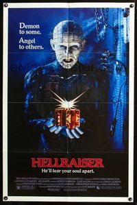 2n631 HELLRAISER 1sheet '87 Clive Barker horror, great image of Pinhead, he'll tear your soul apart!