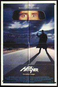 2n636 HITCHER teaser one-sheet movie poster '86 Rutger Hauer, terror starts the moment he stops!