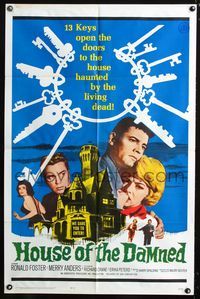 2n641 HOUSE OF THE DAMNED one-sheet movie poster '63 Ronald Foster, wild wacky haunted house horror!