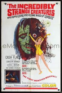 2n658 INCREDIBLY STRANGE CREATURES one-sheet '63 they stopped living and became mixed-up zombies!