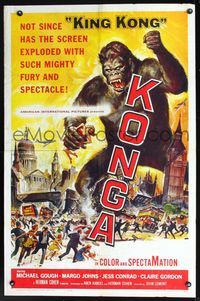 2n690 KONGA one-sheet poster '61 great artwork of giant angry ape terrorizing city by Reynold Brown!