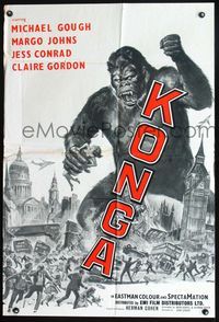 2n691 KONGA English one-sheet movie poster R70s great artwork of giant angry ape terrorizing city!