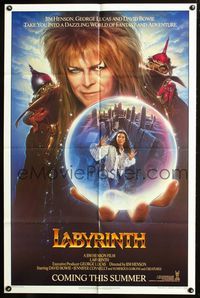 2n693 LABYRINTH teaser one-sheet '86 art of David Bowie & Jennifer Connolly by Chorney, Jim Henson