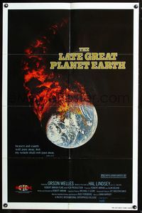 2n700 LATE GREAT PLANET EARTH one-sheet '76 wild artwork image of Earth in outer space on fire!