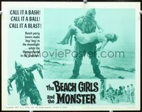 2n068 BEACH GIRLS & THE MONSTER LC #2 '65 best close up image of wacky beast & sexy girl!