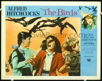 2n076 BIRDS LC #3 '63 Alfred Hitchcock, wonderful close image of terrified kids attacked by birds!