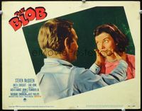 2n083 BLOB movie lobby card #2 '58 super close up of young Steve McQueen embracing Aneta Corseaut!