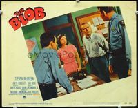2n081 BLOB lobby card#4 '58 Steve McQueen & Aneta Corseaut try to convince the police of the danger!