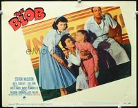 2n085 BLOB movie lobby card #7 '58 Aneta Corseaut & scared town members at diner!