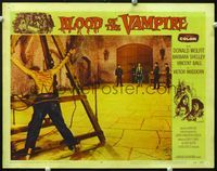 2n088 BLOOD OF THE VAMPIRE lobby card#5 '58 gruesome image of man tied to rack with many whip scars!