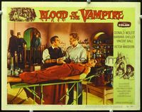 2n091 BLOOD OF THE VAMPIRE lobby card #8 '58 policeman enters lab where victim is being helped!