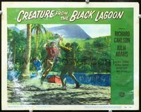 2n098 CREATURE FROM THE BLACK LAGOON laminated LC #7 '54 c/u image of man & woman attacking him!