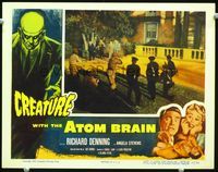 2n100 CREATURE WITH THE ATOM BRAIN lobby card '55 police & Marines w/guns face down zombie gangsters