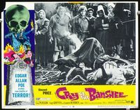 2n101 CRY OF THE BANSHEE lobby card #6 '70 medieval villagers look at sexy Essy Persson on ground!