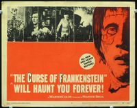 2n102 CURSE OF FRANKENSTEIN movie lobby card #2 '57 Peter Cushing, great close up monster artwork!