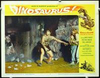2n107 DINOSAURUS lobby card #2 '60 wacky image of caveman in loincloth with terrified girl & boy!