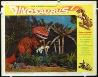 2n105 DINOSAURUS movie lobby card #3 '60 wacky image of really fake T-Rex holding really fake girl!