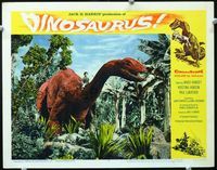 2n106 DINOSAURUS lobby card #4 '60 fun wacky image of little boy riding on neck of brontosaurus!