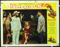 2n110 DINOSAURUS lobby card #6 '60 three men and one sexy girl looking worried & wanting answers!