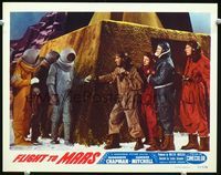 2n117 FLIGHT TO MARS movie lobby card #6 '51 great close up of top stars meeting men in space suits!