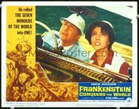 2n122 FRANKENSTEIN CONQUERS THE WORLD lobby card#1 '66 close up of Nick Adams & Kumi Mizuno in jeep!