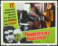 2n123 FRANKENSTEIN'S DAUGHTER LC '58 great close up image of wacky monster attacking man with door!