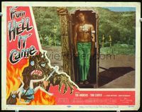 2n124 FROM HELL IT CAME movie lobby card '57 wacky image of zombie-looking man upright in coffin!