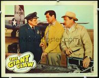 2n128 GIANT CLAW lobby card #3 '57 scientist in intense discussion with Air Force officer by plane!