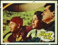 2n130 GIANT CLAW movie lobby card #5 '57 super close up of scared Mara Corday & two worried guys!