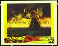 2n136 GODZILLA KING OF THE MONSTERS LC #7 '56 great giant c/u image of Godzilla standing in sea!