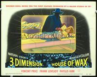 2n138 HOUSE OF WAX 3D movie lobby card #5 '53 great 3-D image of shadowy man with tied up girl!