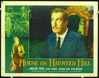 2n139 HOUSE ON HAUNTED HILL movie lobby card #5 '59 great close up of seated pensive Vincent Price!