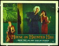 2n140 HOUSE ON HAUNTED HILL LC #8 '59 great wacky image of terrified girl and spookiest old lady!