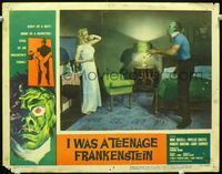 2n144 I WAS A TEENAGE FRANKENSTEIN int'l LC #8 '57 great image of Gary Conway terrorizing Phyllis Coates!