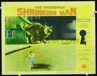 2n147 INCREDIBLE SHRINKING MAN lobby card #5 '57 great fx image of tiny man fleeing from giant cat!