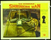 2n150 INCREDIBLE SHRINKING MAN LC #8 '57 great fx image of tiny man using nail to set mouse trap!