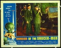 2n154 INVASION OF THE SAUCER MEN LC #4 '57 soldiers with giant walkie talkie, wonderful border art!