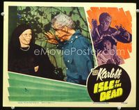 2n157 ISLE OF THE DEAD movie lobby card '45 great close up of Boris Karloff menacing Helen Thimig!