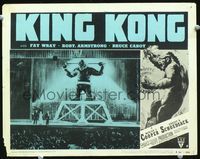 2n166 KING KONG lobby card #5 R52 great image of Kong on stage shackled to crucifix-like device!