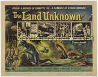 2n031 LAND UNKNOWN TC '57 a paradise of hidden terrors, great artwork of dinosaurs by Ken Sawyer!