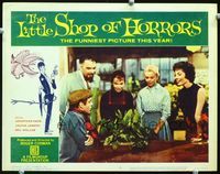 2n174 LITTLE SHOP OF HORRORS lobby card#5 '60 great close up image of cast surrounding killer plant!