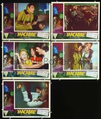 2n311 MACABRE 5 lobby cards '58 wacky William Castle horror film of scared women and a skeleton!