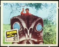 2n178 MONSTER FROM GREEN HELL lobby card #6 '57 wacky image of man on creature's head with knife!