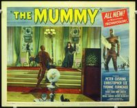 2n182 MUMMY movie lobby card #3 '59 great image of the monster holding guy while approaching woman!