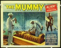2n183 MUMMY movie lobby card #5 '59 cool image of men discovering sarcophagus in Egyptian tomb!