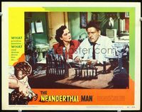 2n190 NEANDERTHAL MAN lobby card #2 '53 Doris Merrick looks at frazzled Robert Shayne in laboratory!