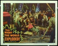 2n196 NIGHT THE WORLD EXPLODED lobby card #2 '57 many miners pull injured beauty from mine shaft!