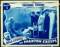 2n198 PHANTOM CREEPS Chap 3 lobby card '39 bearded Bela Lugosi on border, men & lady by wounded guy!
