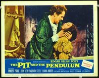 2n202 PIT & THE PENDULUM LC #5 '61 great close up of Vincent Price with hands around girl's neck!